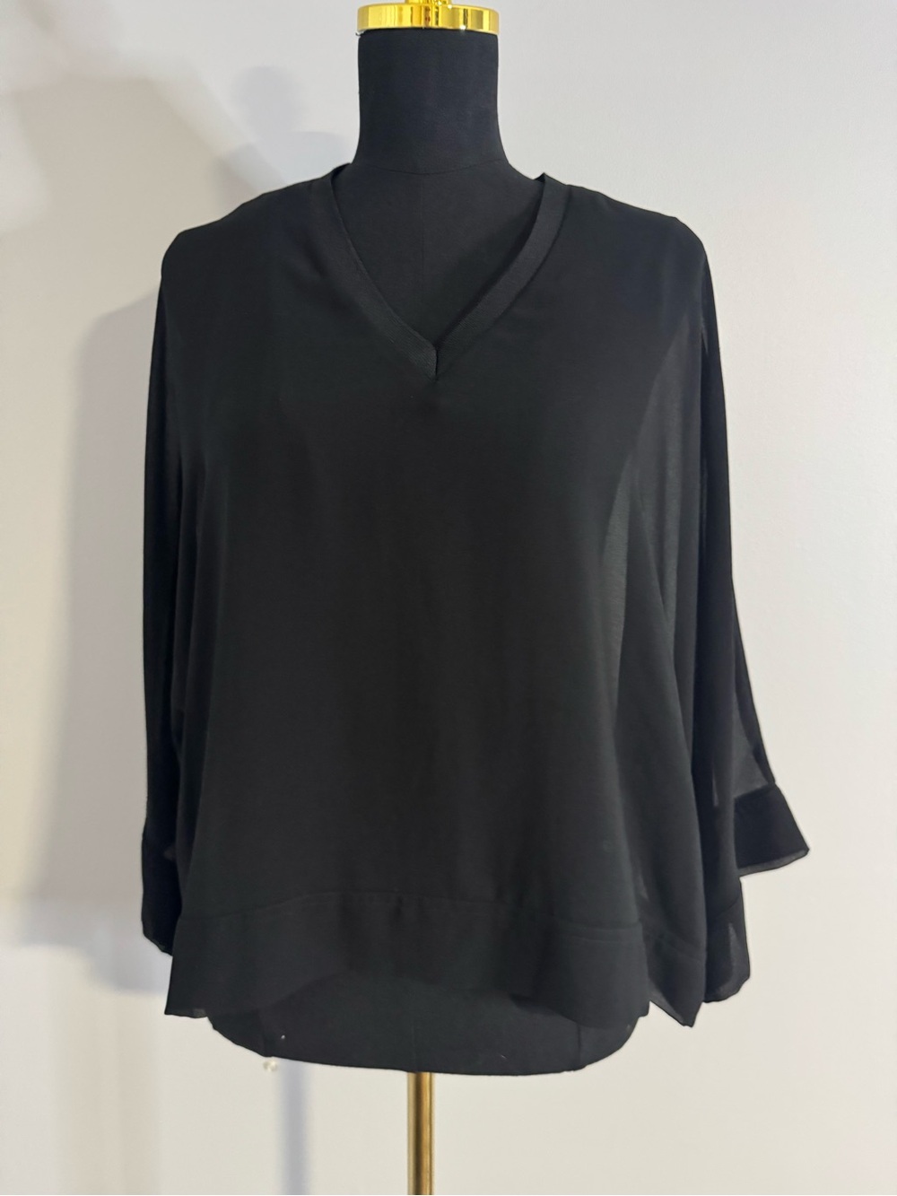 Zara Black V Neck Semi Sheer Long Sleeve Blouse Size XS